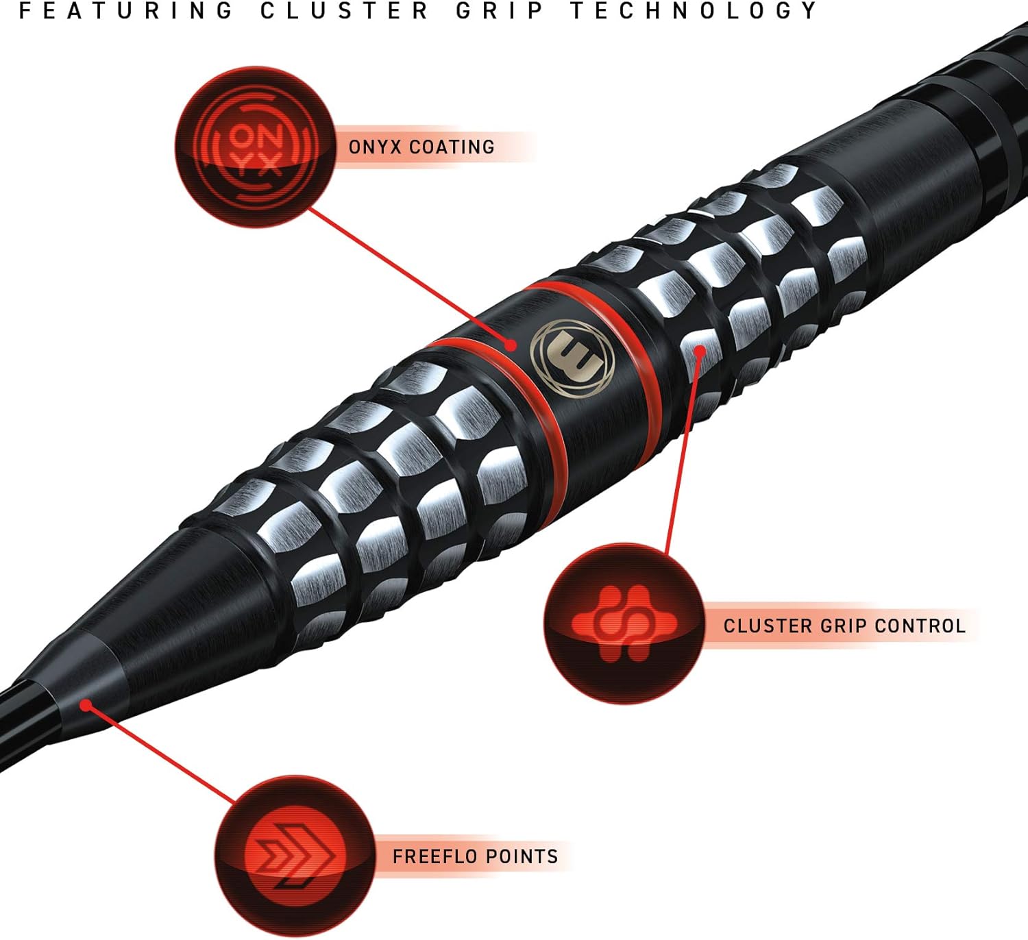 WINMAU Sicario 90% Tungsten Darts Set with Flights and Stems (Shafts) Two Styles - Cluster Grip Control