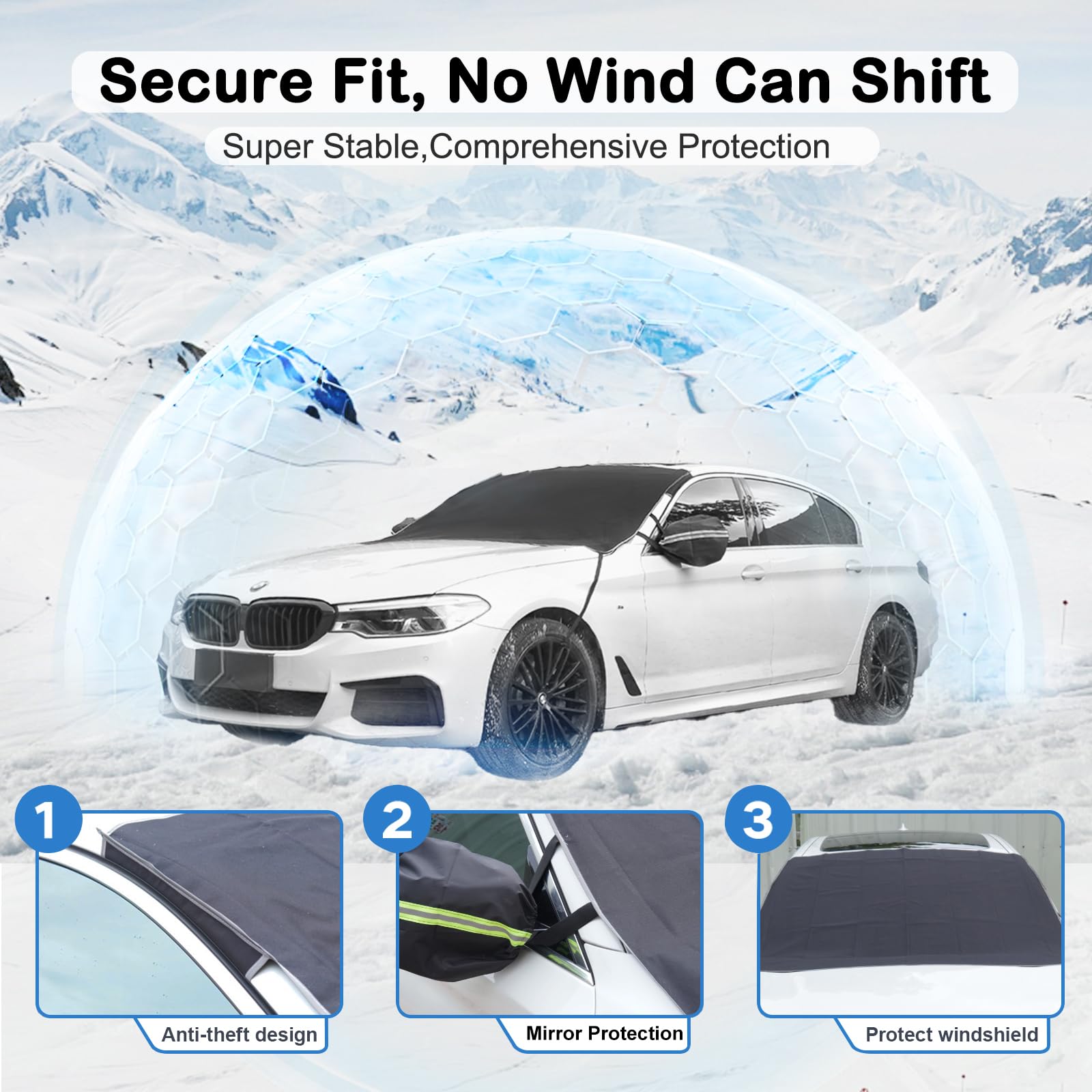 DooGooCoo Upgraded 7-Layer Car Windshield Snow Cover Efficient Winter Protection Against Snow Ice Frost and Water Military-Grade Durable — view 8