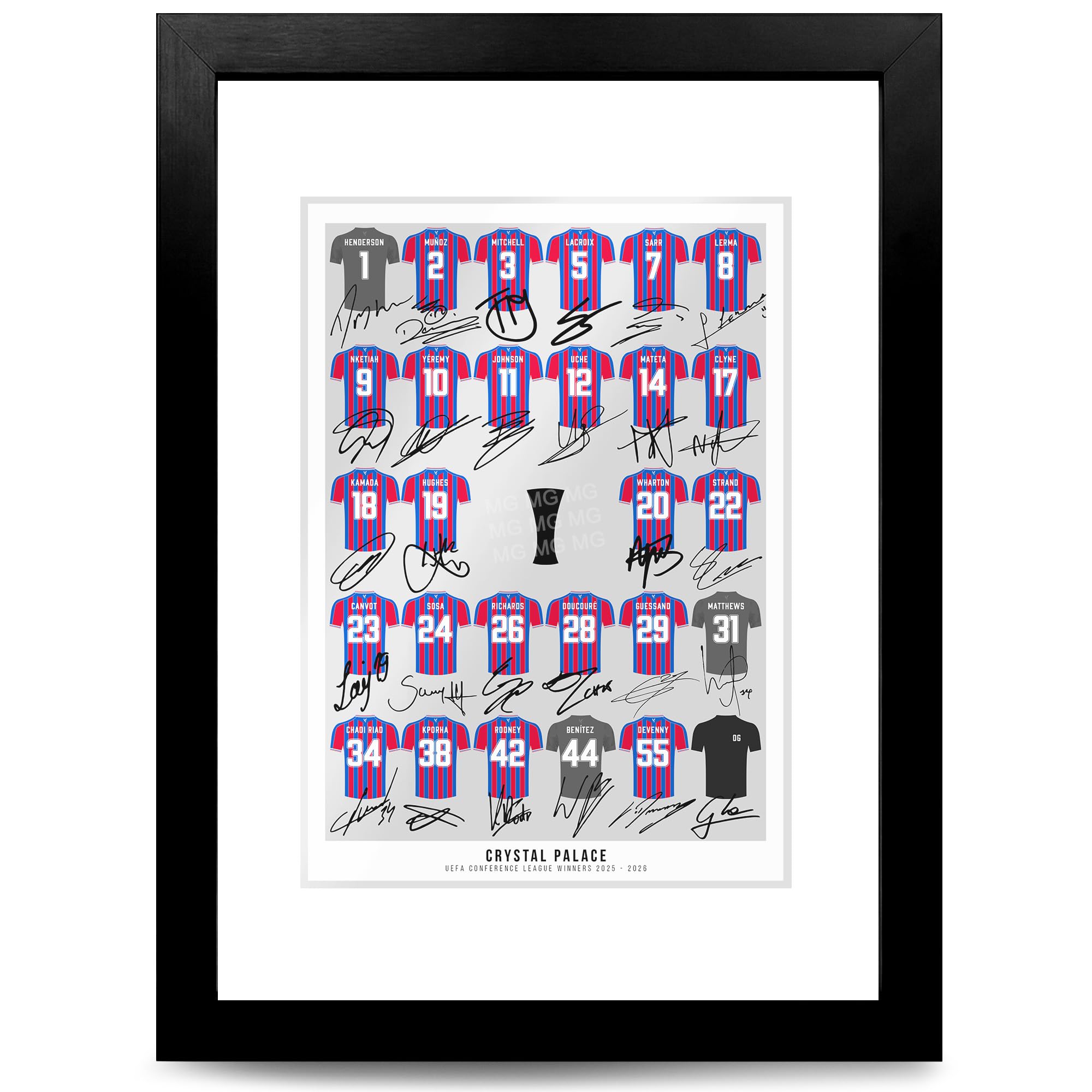 Mounted Gifts Trading Crystal Palace Conference League Winners 2026 Champions Team Squad Signed Poster Print Framed Picture Photo Autograph Gift Adam Wharton Mateta Sarr Henderson (Winners A4 Framed)