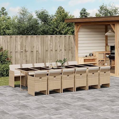 Miniatura 21 de 9-Piece Patio Dining Set with Cushions Beige Poly Rattan Outdoor Furniture Set for Backyard Garden Balcony Porch Tempered Glass Table & Foldable