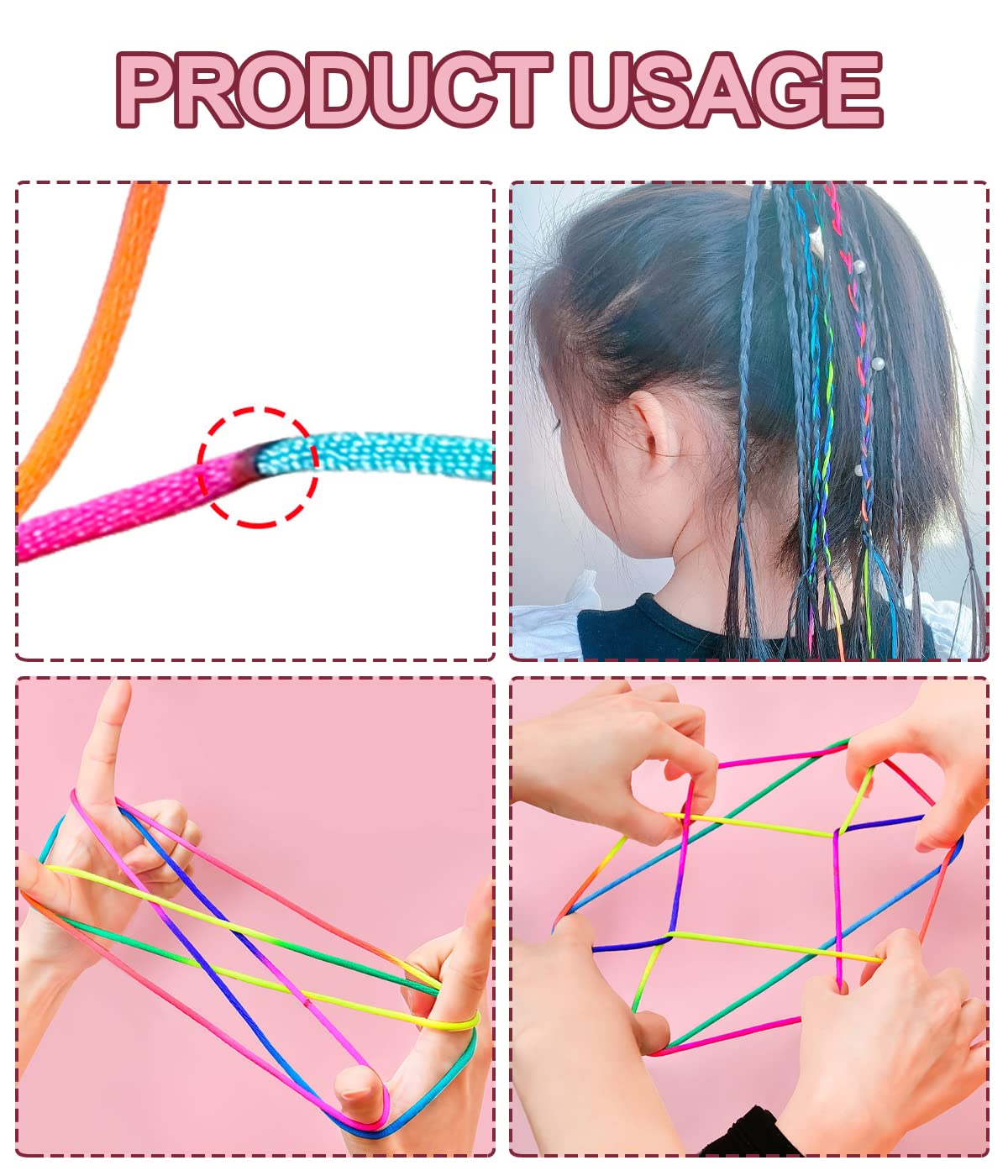 QEQSHQO Juego De 5 Cuerdas De Dedo Arcoíris - 165 Cm De Largo, Juguete Creativo Sin Nudos Para Niños, Fomenta La Imaginación Y La Coordinación, Regalo Educativo