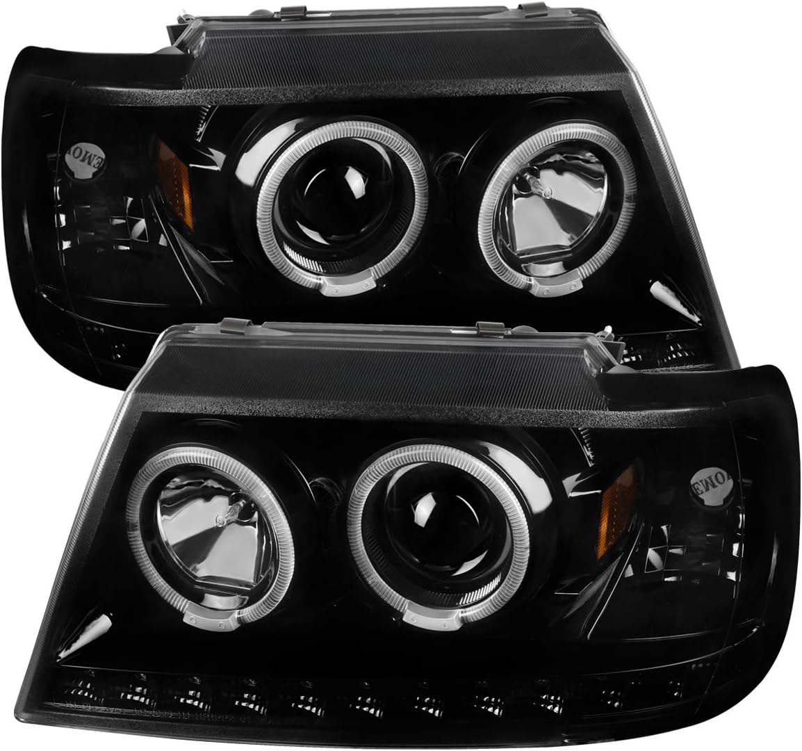 Carpartsinnovate Fits Ford Explorer 02-05 Pearl Black LED Dual Halo Projector Headlights Lamps 2PC