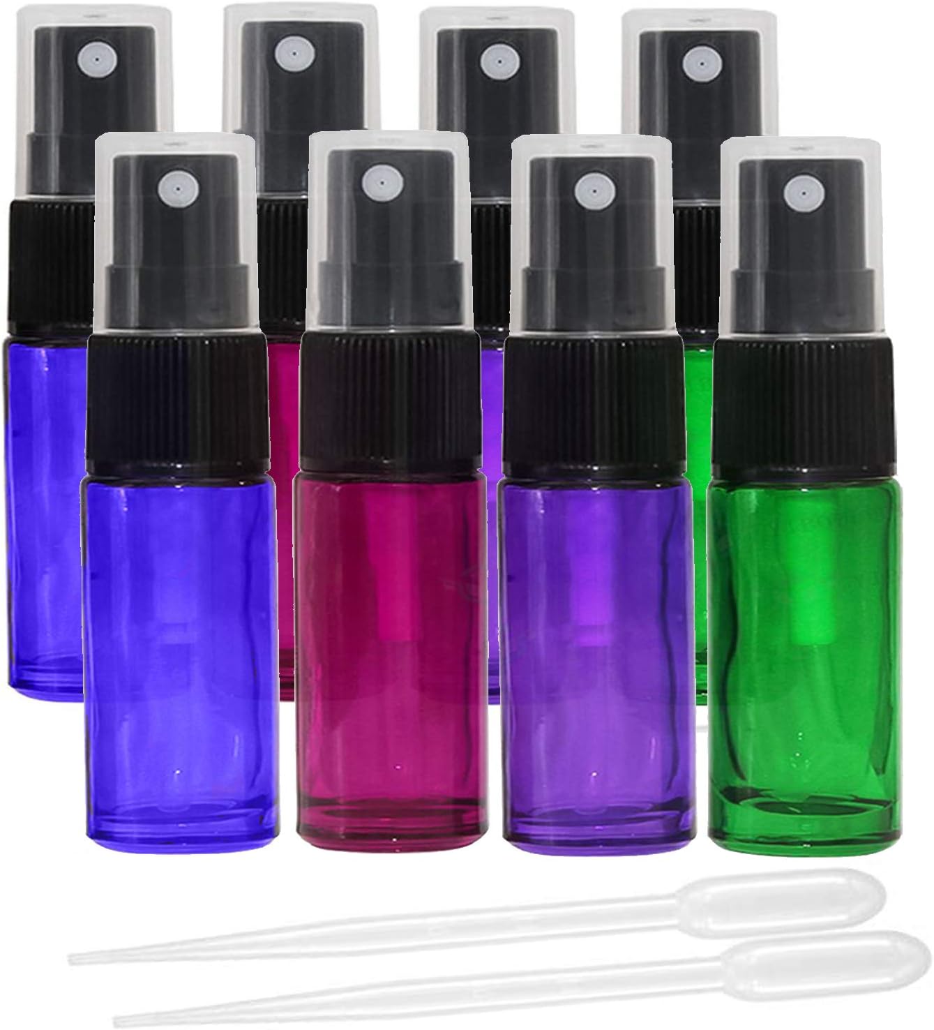 8Pcs 5ml Empty Glass Spray Bottles with Black Fine Mist Sprayers,Travel Perfume Atomiser Refillable Mini Portable Container Include 2 Droppers for Essential Oils or Night Out Fragrance