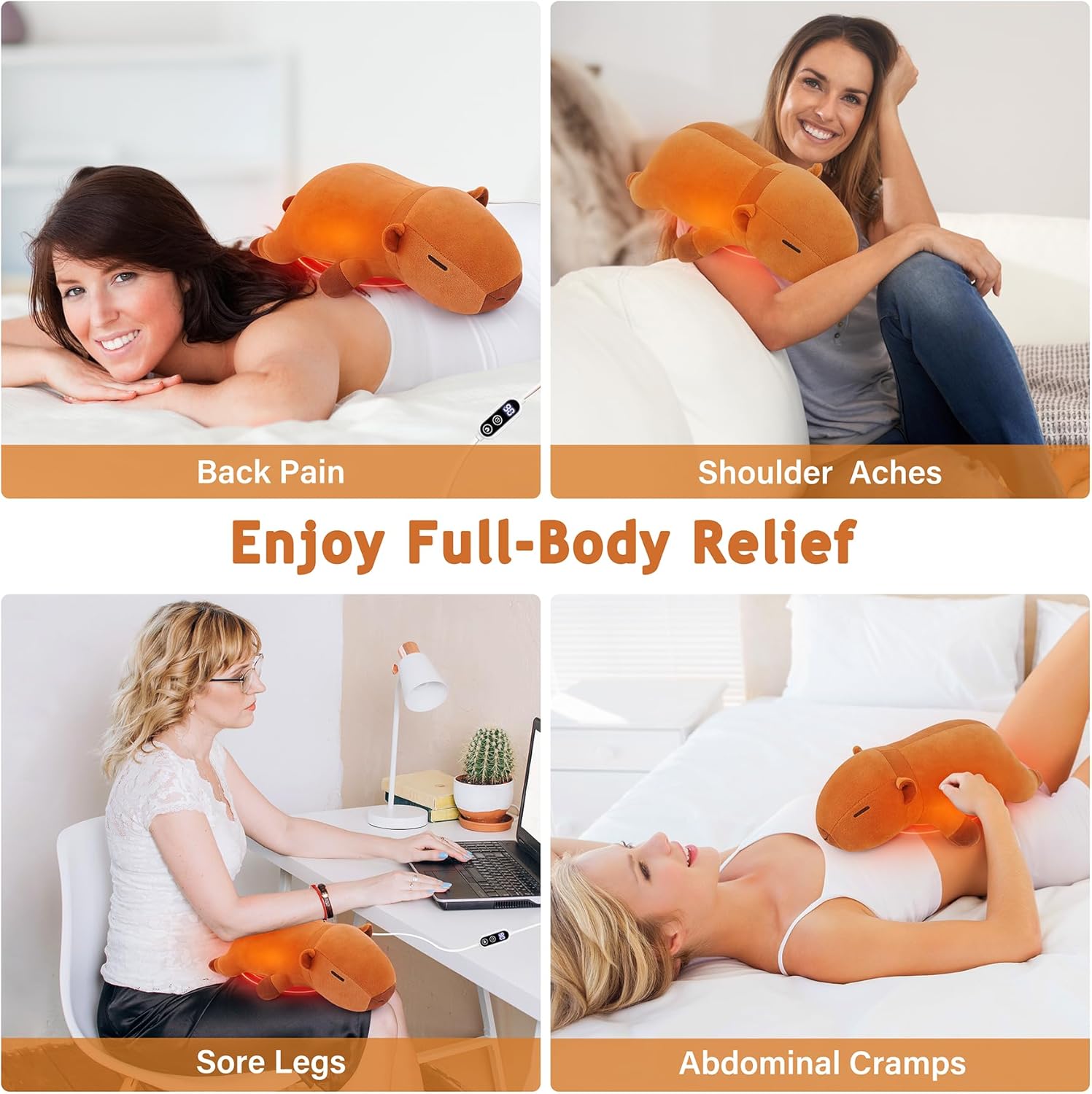 Electric Heating Pad for Cramps & Menstrual Pain Relief,14''Capybara Stuffed Animal Plush Heating Pad,USB Powered Portable Plush Heated Stuffed Animals for Neck/Back/Shoulder,Gift for Women Wife Girls