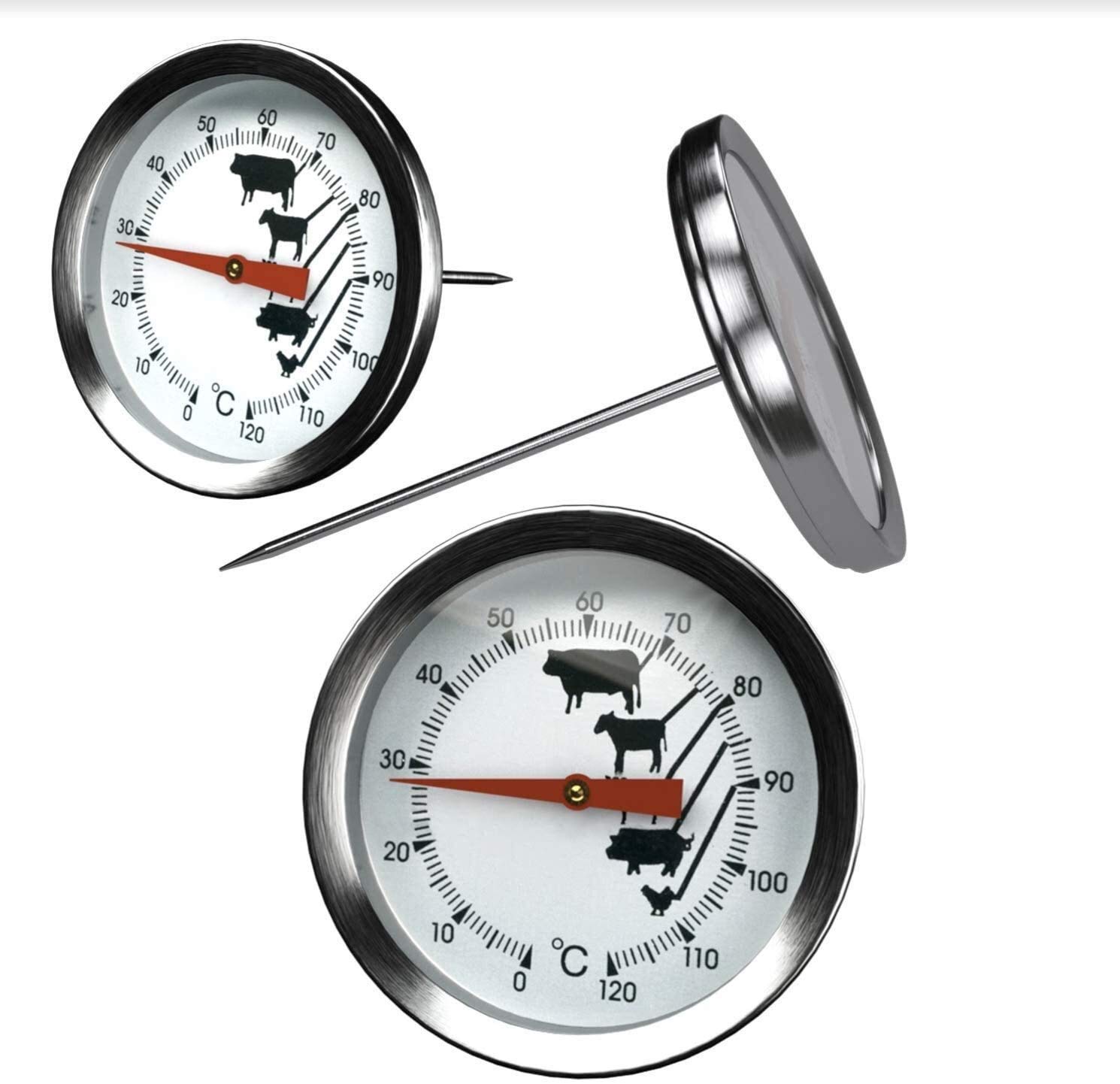 Thermomètre de viande XMING thermomètre de steak de 0 à +120 °C pour four et gril en inox x3