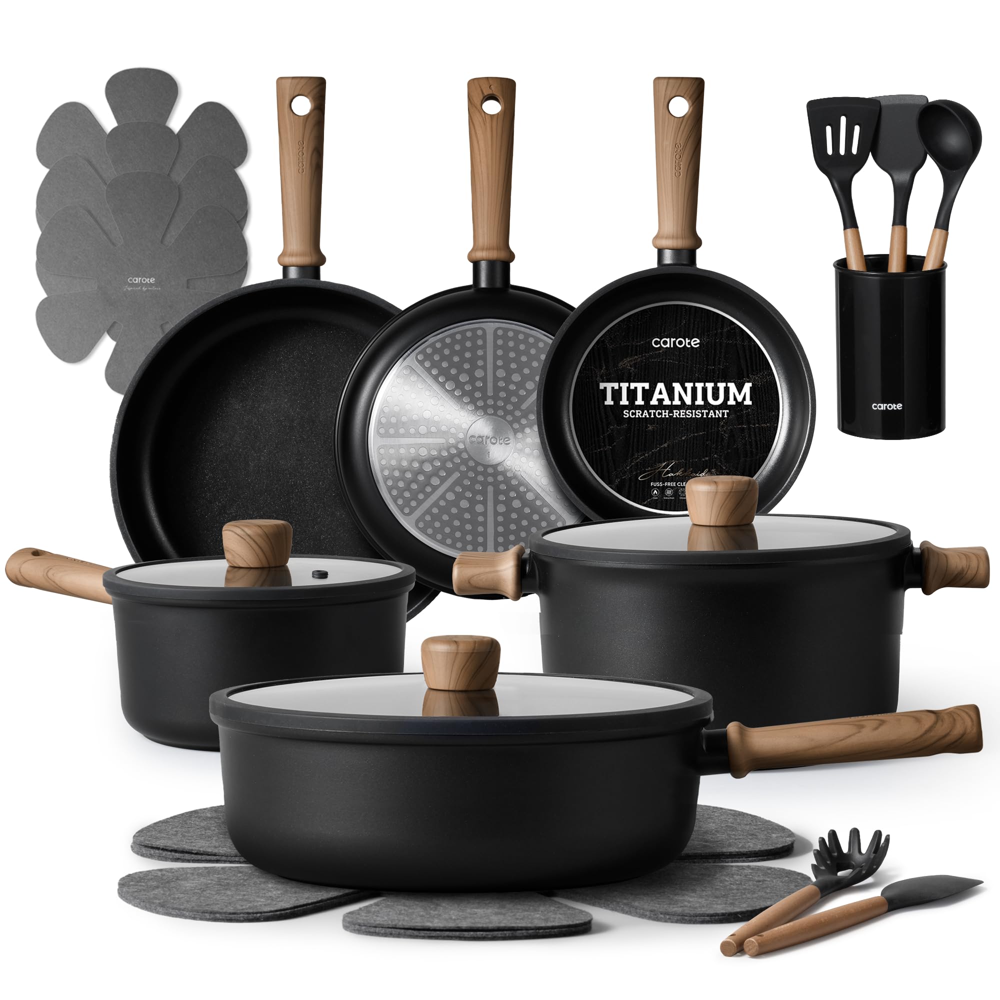 CAROTE 21pcs Pots and Pans Set, Nonstick Cookware Sets