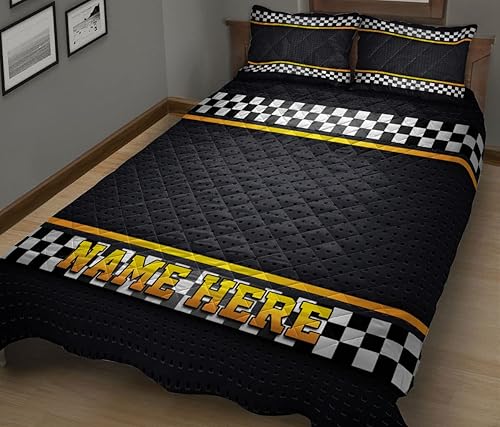 Miniatura 5 de OhaPrints Juego de sábanas personalizadas de carreras de carreras estructuradas metálicas con nombre personalizado y fundas de almohada, juego de