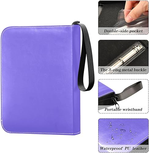Vista 46 de Carpeta de tarjetas morada con 4 bolsillos, 400 bolsillos con 50 fundas extraíbles, álbumes de tarjetas intercambiables, carpeta de tarjetas