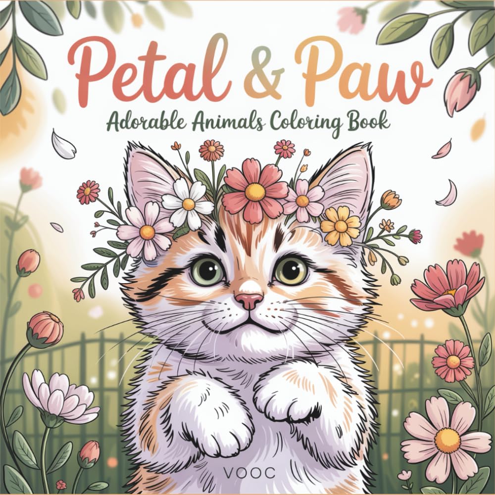 Petal & Paw: Adorable Animals Coloring Book - 40 Pages of Cute Woodland Creatures and Botanical Flowers for Adults - Stress Relief and Mindfulness (Pawsitively Naughty - Funny and Cute Coloring)