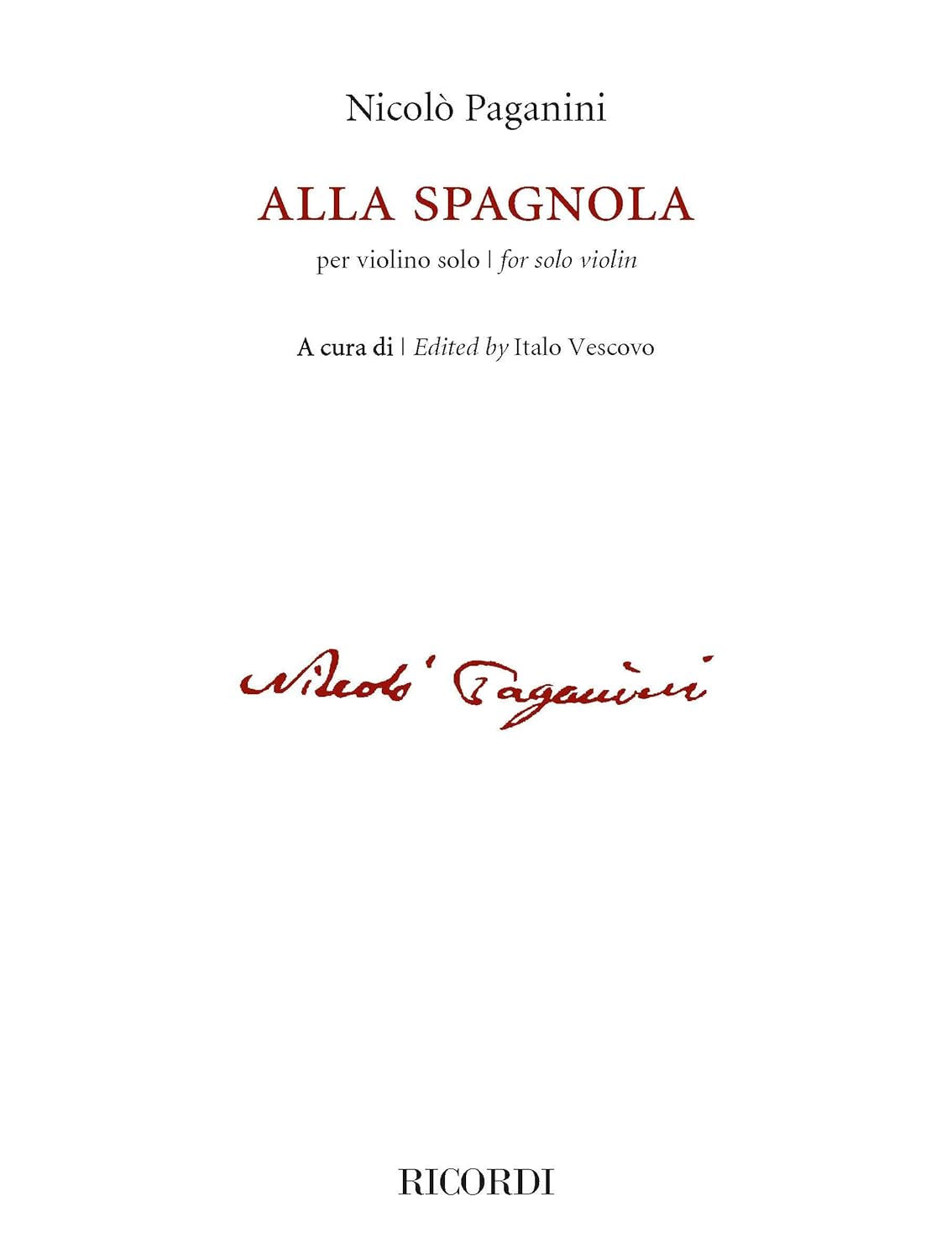 Niccolò Paganini-Alla Spagnola Violin Book      Paperback