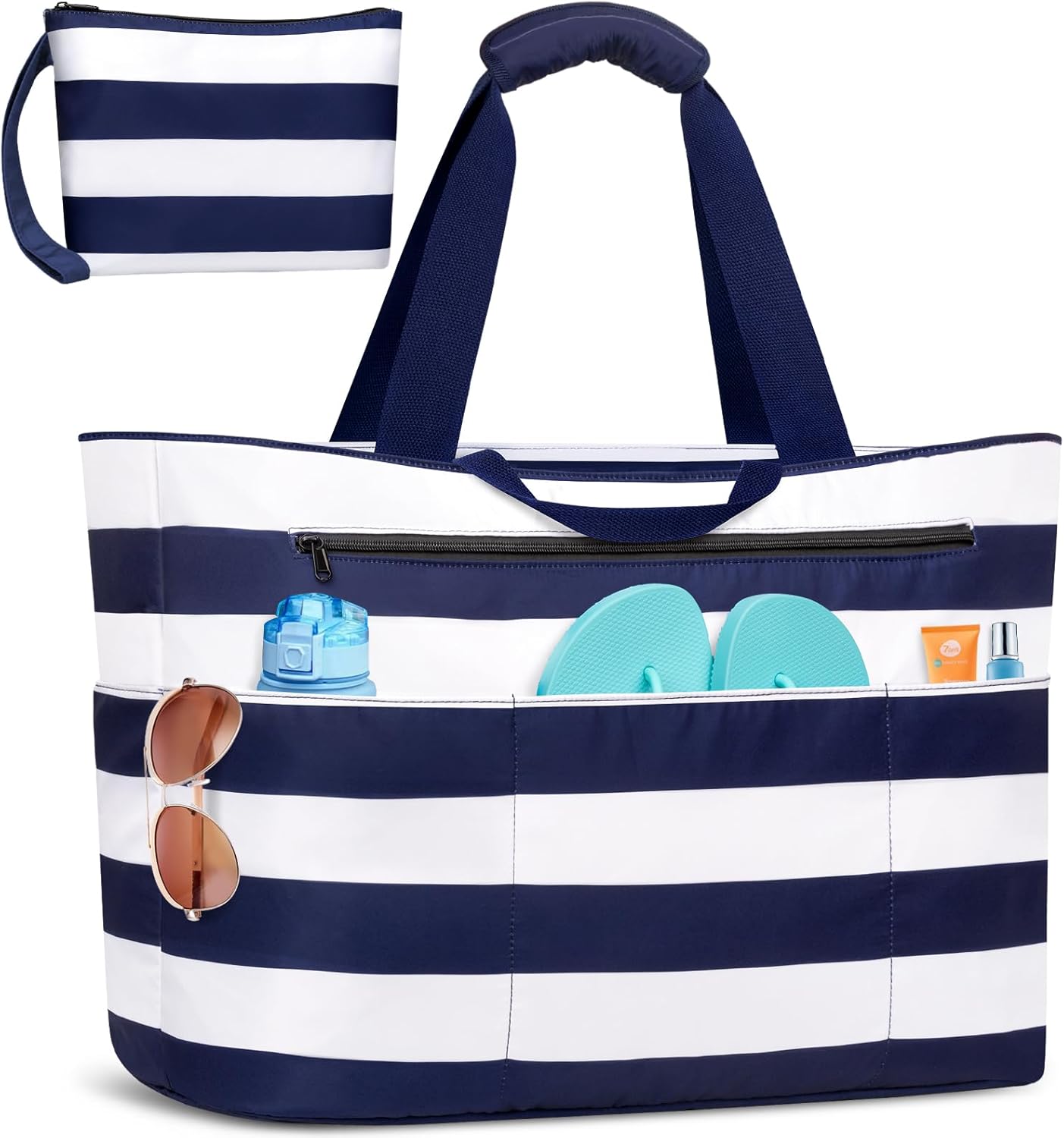 BKNOOU Extra Large Beach Bags Waterproof Sandproof XL Beach Tote Bag for Women Zipper Foldable Swim Pool Bag with Wet Pocket