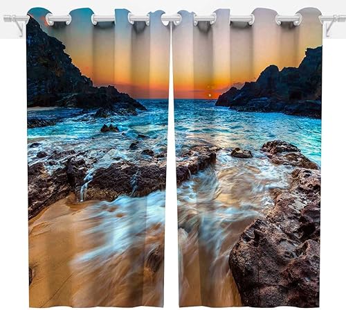 Hermosas cortinas opacas de paisaje marino para Habitacion 2 paneles para decoración de habitación de dormitorio de 85 pulgadas de ancho x 108