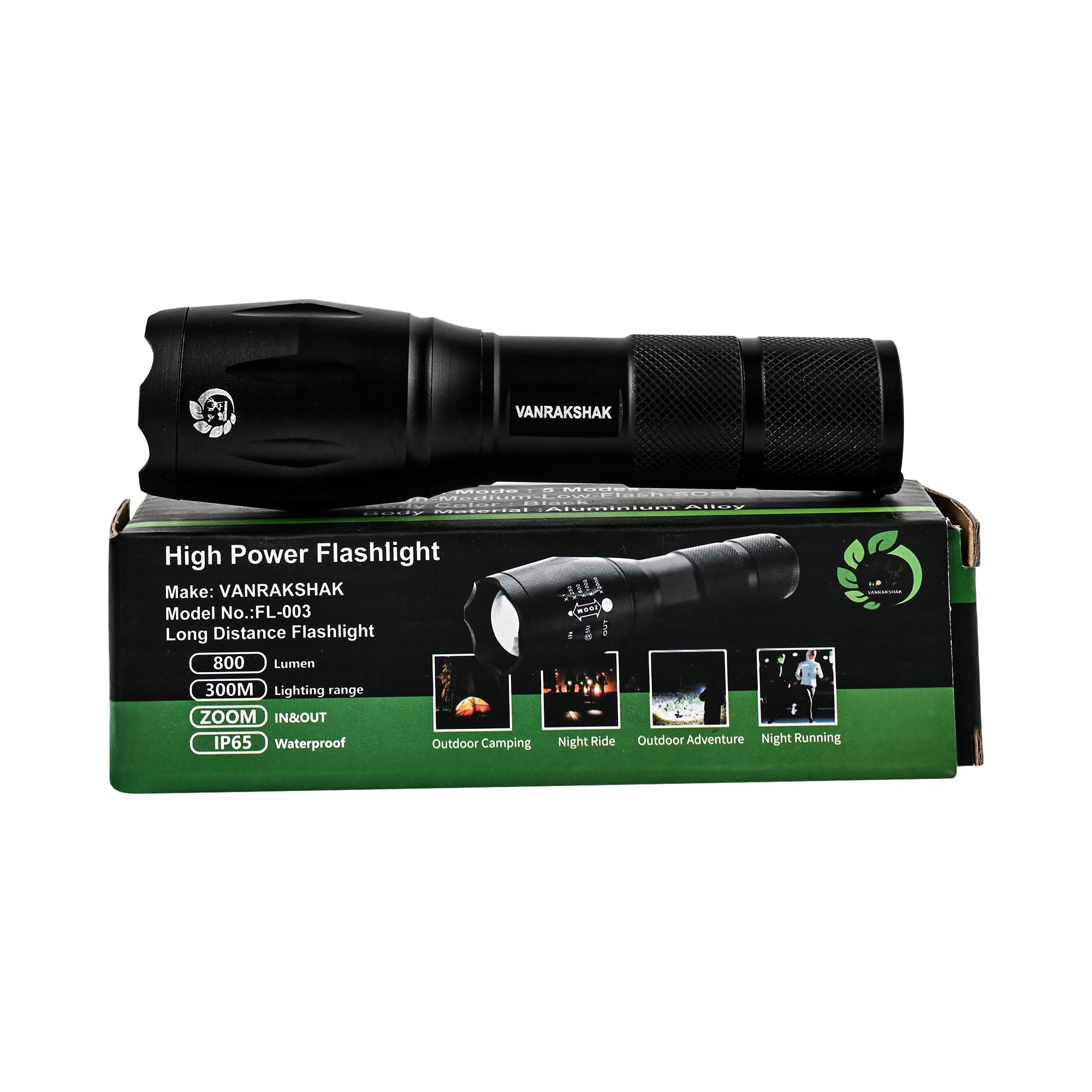 VANRAKSHAK FL003A LED Search Light | 800 Lumens, 8W Rechargeable Flashlight | Zoomable Aluminium Torch | IP65 Waterproof | No Battery Required | Emergency & Outdoor Use-picture-10