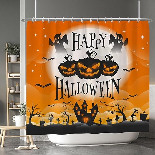 Miniatura 36 de Baocicco Juego de cortinas de ducha de fantasmas de Halloween, encantadores fantasmas de dibujos animados, divertidos trucos o tratos, cortinas de