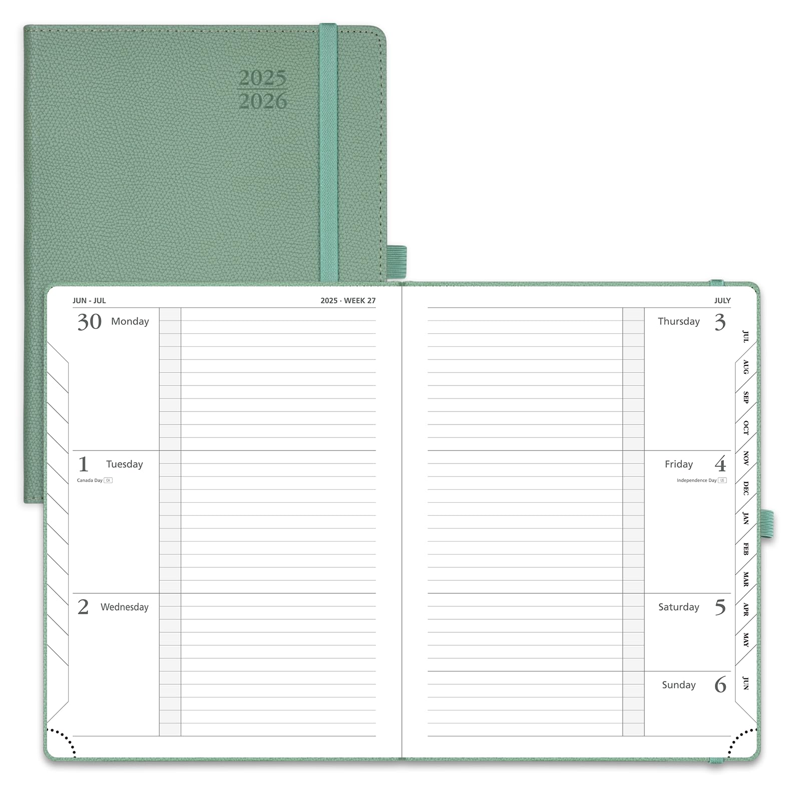 POPRUN Planner 2025-2026 (Medium 6.75''x 8.75''), Horizontal Weekly Notebook Jul.2025 - Jun.2026, Academic Appointment Book with Monthly Tabs, Leather