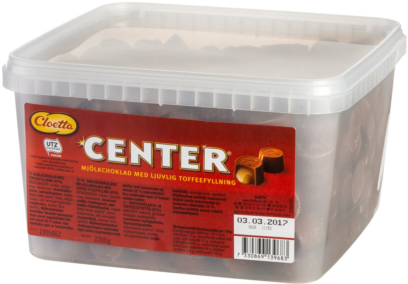 Cloetta Center Original - Swedish - Milk Chocolate Pralines with Soft Toffee Filling - Candies - Sweets - Box 2,2 kg (4,85 LB)