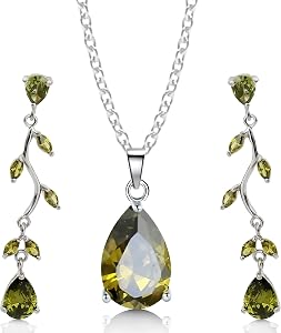 Crystalline Azuria Jewellery Sets for Women Zirconia Crystals Teardrop Necklace and Earrings Set Costume Jewellery for Women Wedding Party 18K White Gold Plated Pendant and Earring Sets