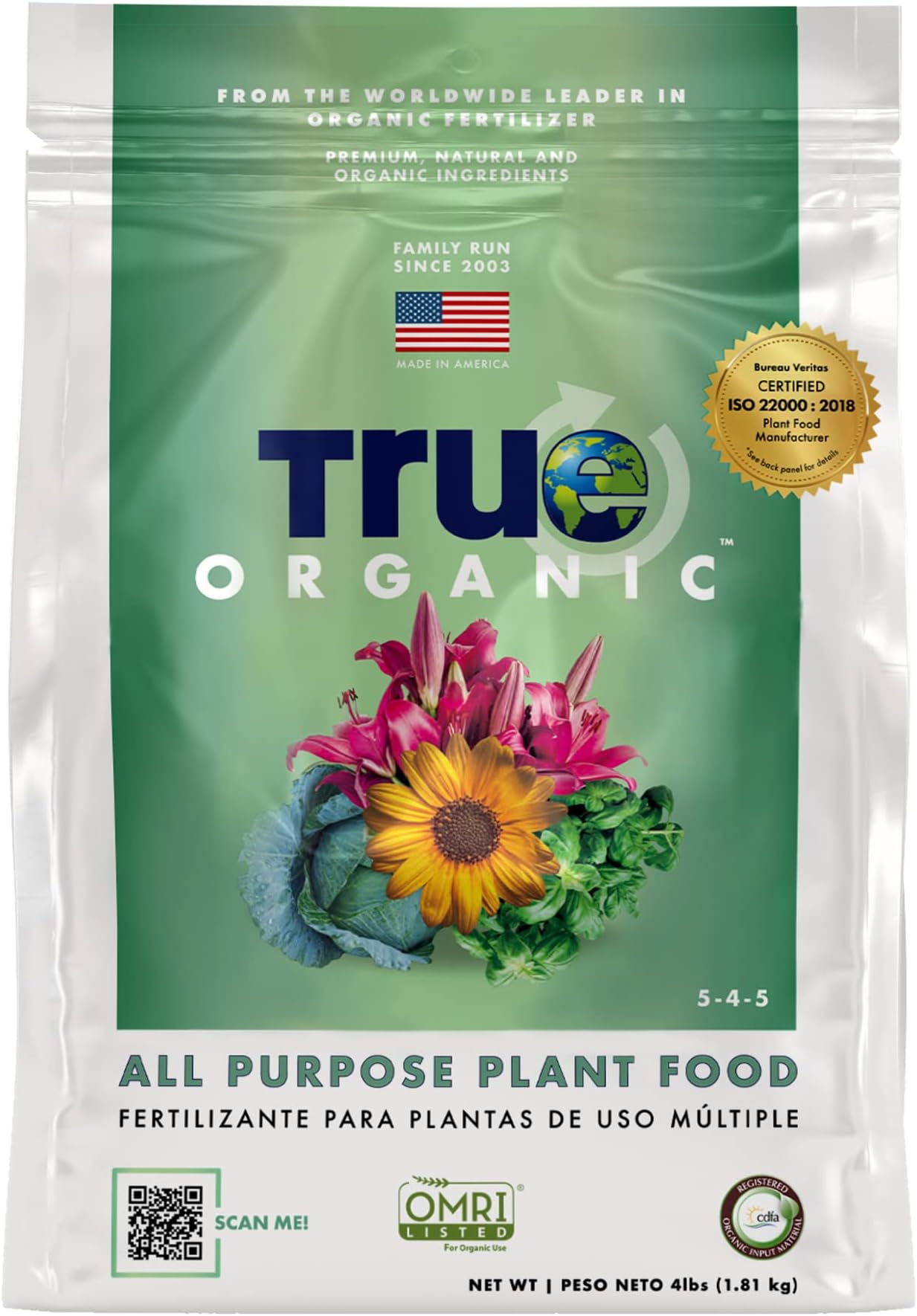 All Purpose Plant Food – Organic Fertilizer for Fruits, Vegetables, Flowers, and Herbs – 4lb Bag Covers 87 sq. ft.