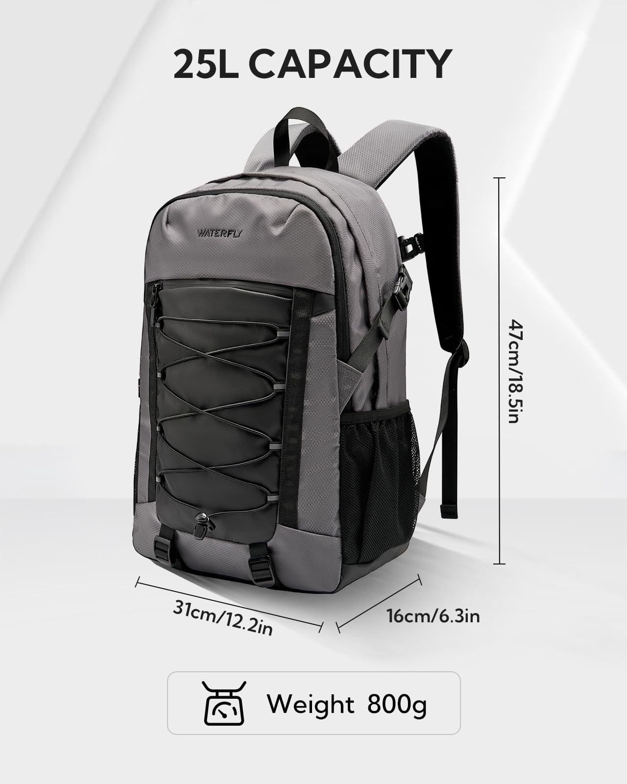 WATERFLY Plecak trekkingowy 25 l, dla mężczyzn i kobiet: sportowy plecak trekkingowy, lekki plecak outdoorowy z odpinaną klamrą piersiową, na wędrówki, podróże, kemping