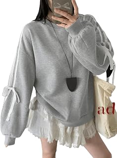 SXV STYLE Women's Black Sweatshirt with White Ribbon Sleeve Detail, Oversized Casual Pullover Price In India