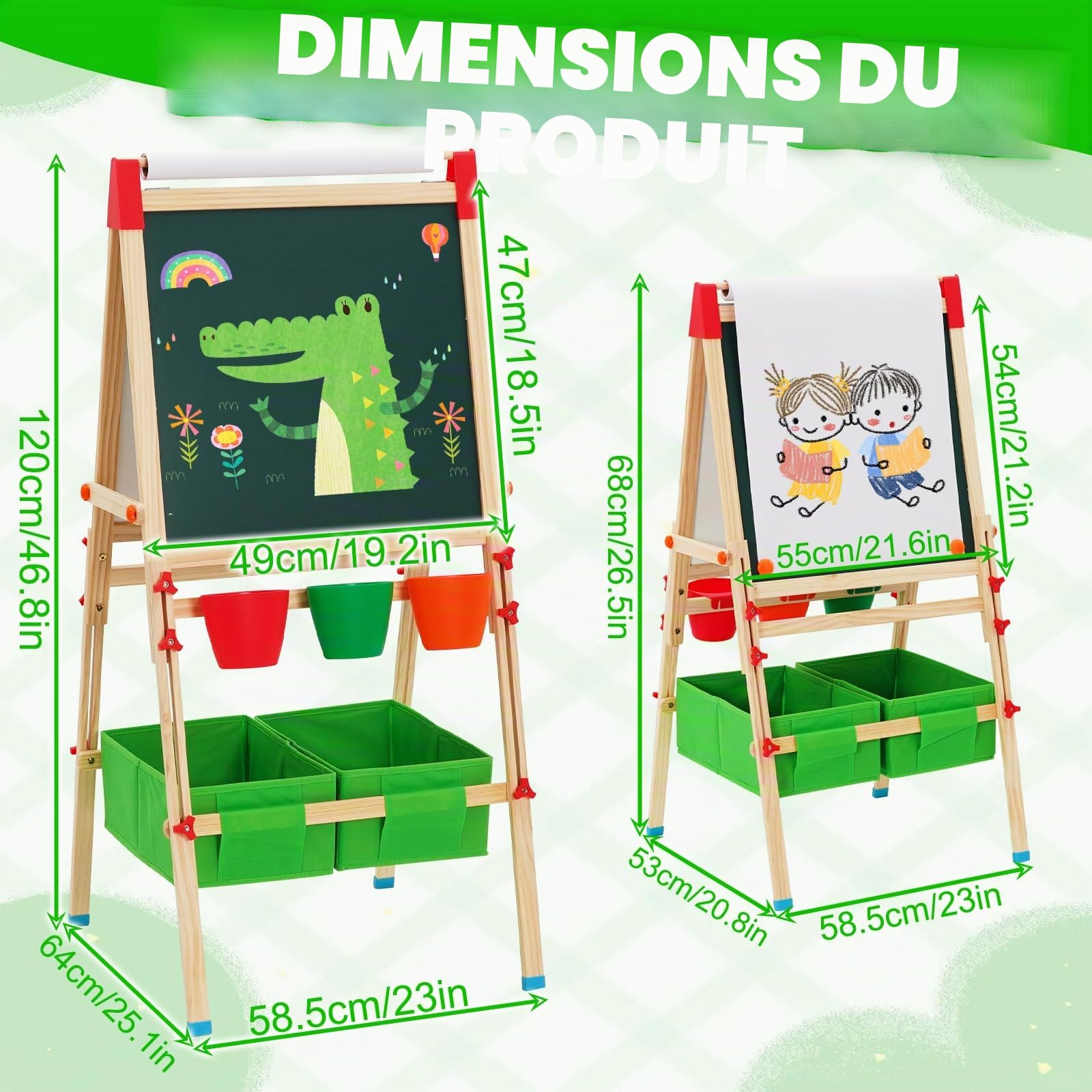 Tableau Enfant Double Face,Chevalet Réglable En Hauteur Pour Enfants,Chevalet Enfant Avec Tableau Blanc Noir Et Rouleau De Papier.Tableau blanc Effacable sur pied,Cadeau Anniversaire Fille Garçon