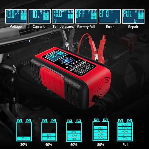 Miniatura 5 de E-FAST Cargador de batería, 10A Lifepo4 cargador de batería de automóvil de plomo ácido, cargador de goteo de automóvil mejorado de 12/24 V,