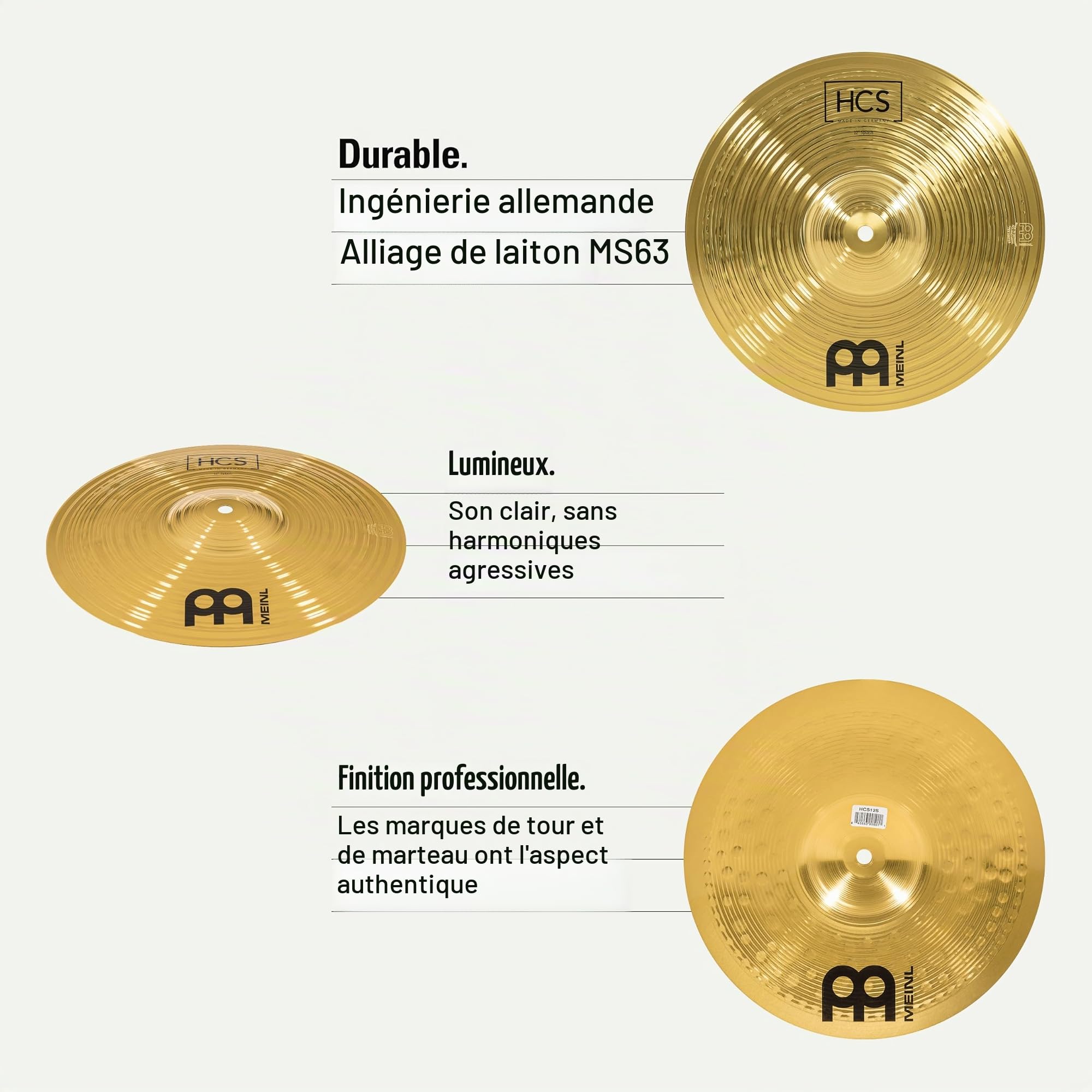 Meinl Cymbals HCS Cymbale Splash 12 pouces (30,48cm) pour Batterie – Finition Traditionelle en Laiton, fabriquée en Allemagne (HCS12S)