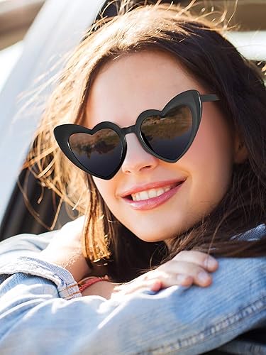 Miniatura 4 de Frienda 6 pares de lentes de sol en forma de corazón, lentes de sol de ojo de gato, lentes de corazón para San Valentín, boda, fiesta,