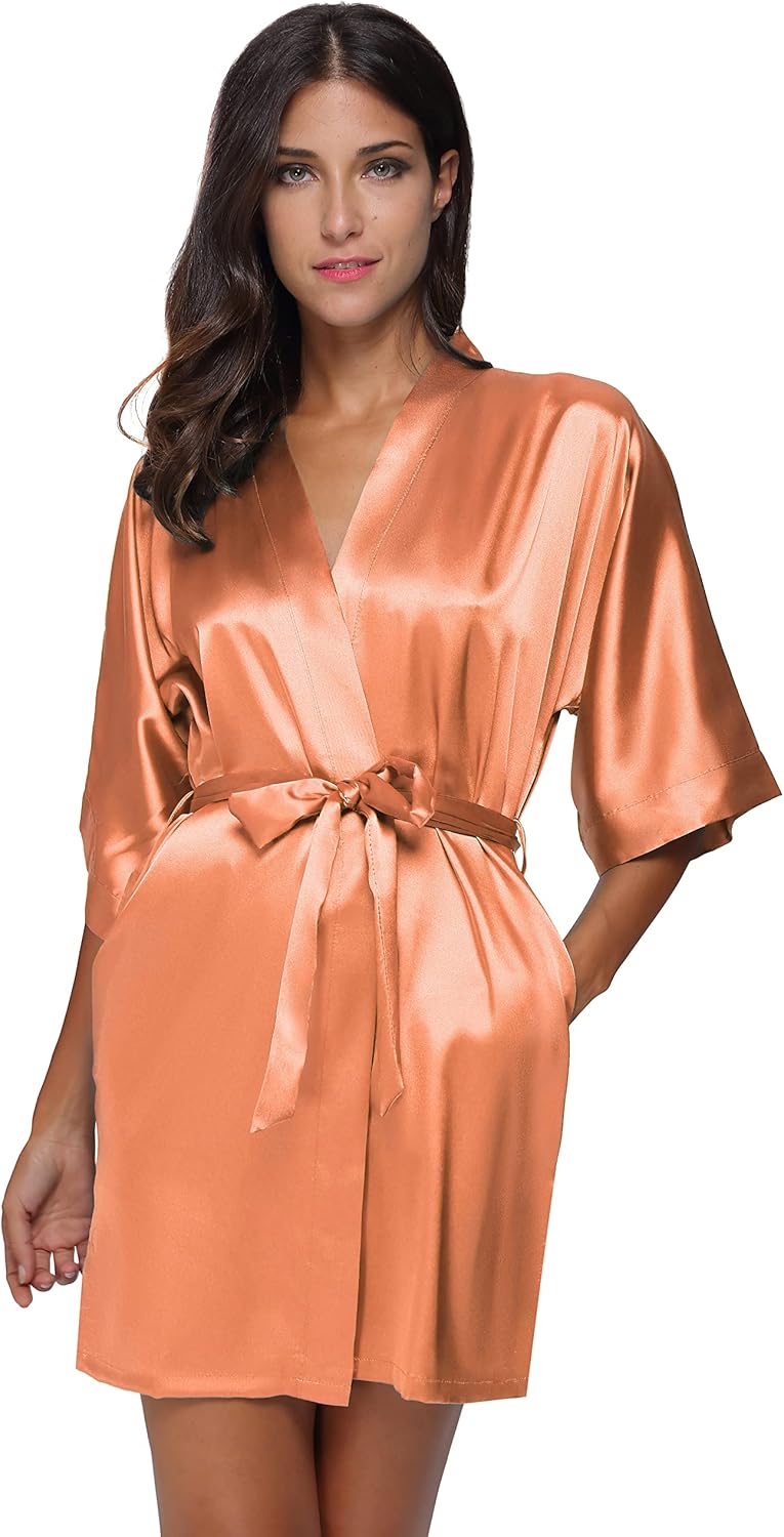 The Bund Women's Silk Robe Short Satin Bathrobe Lightweight Wedding Robes for Bridal Party Bride Bridesmaids Loungewear - Image 2