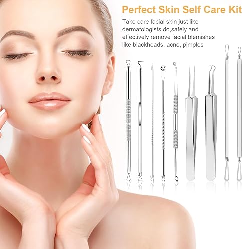 Miniatura 6 de Herramientas removedoras de puntos negros, kit de herramientas de 9 piezas y extractor de comedones – Eliminación profesional de acné, zit, manchas