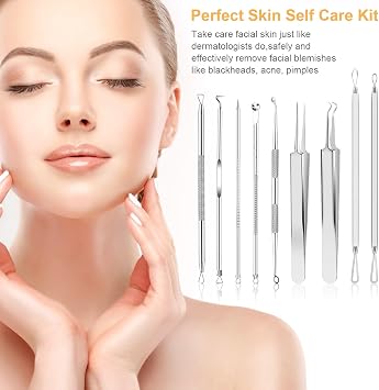 9 PCS Blackhead Remover Tools, Pimple Popper Tool Kit, Pimple Extractor