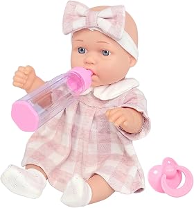 12″ Baby Doll Classic Checkered Dress & 6-Piece Accessories Gift Box Packaged – Realistic Lifelike Baby Dolls with Clothes, Pacifier and Feeding Bottle, for Toddlers & Little Girls