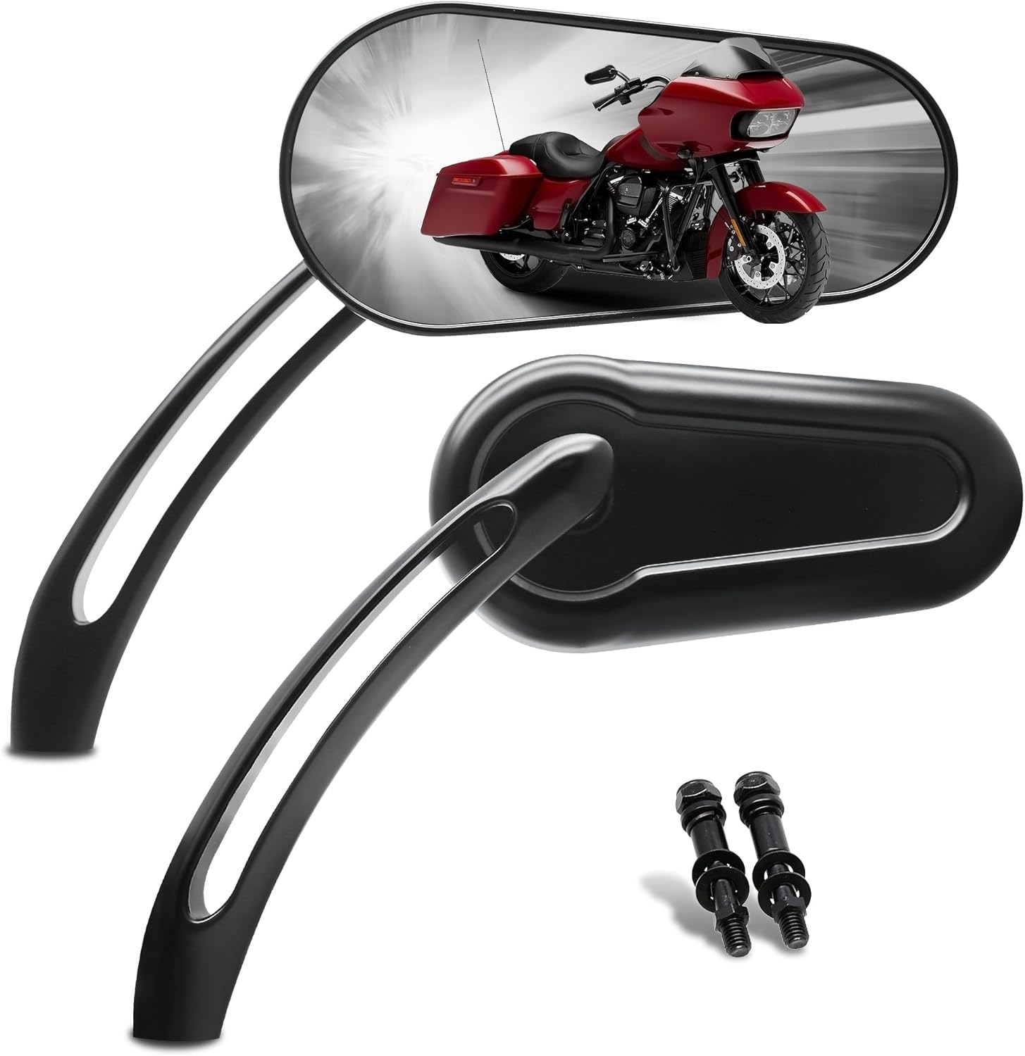 MZS Black 8mm Motorcycle Mirrors, M8 Blade Handlebar Rear View Mirror for HD Models 1982-2025, Compatible with Sportster Softail Road King Street Electra Glide Dyna Vrod Touring