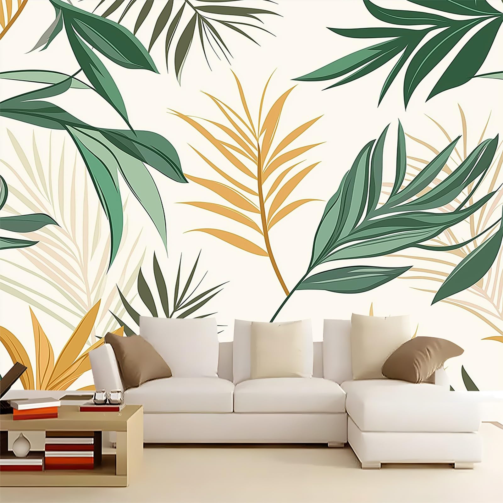Samoprzylepna tapeta, proste linie, wzór liści, struktura, fototapeta, kamień, wodoszczelna, nowoczesna, 250 x 175 cm, tapeta ścienna, kremowa, do kuchni, sypialni, salonu, ściany