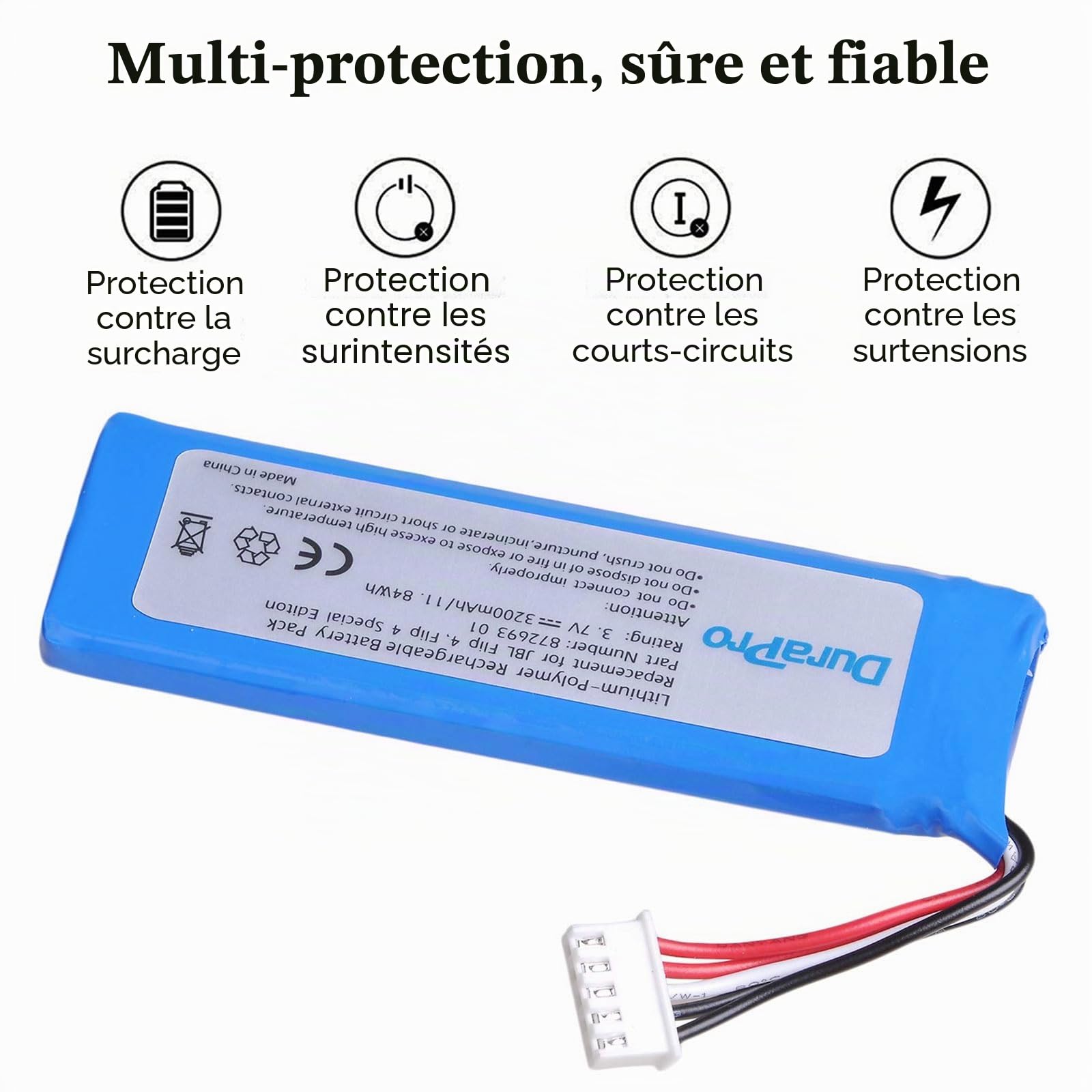 DuraPro Batterie 3200mAh pour JBL Flip 4, Flip 4 Special Edition, GSP872693 01