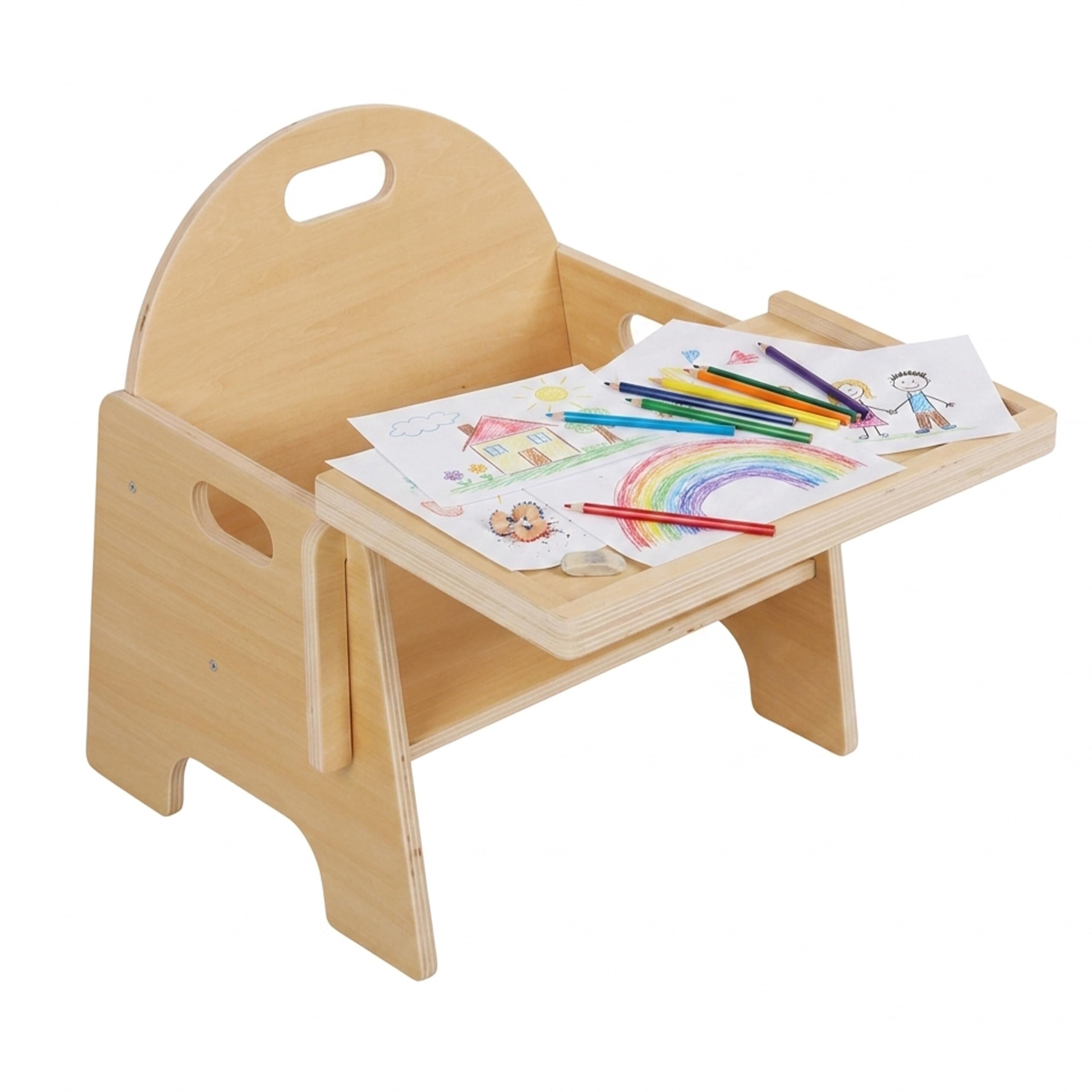 Relaxdays Chaise Enfant avec Table Intégrée, Bois Naturel, 32x33x29 cm, Montessori, dès 1 an