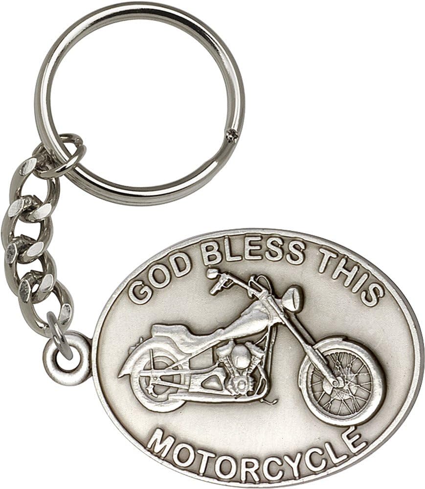Jewels Obsession God Bless This Motorcycle Keychain Pendant | Antique Silver God Bless This Motorcycle Keychain Pendant - Made in USA
