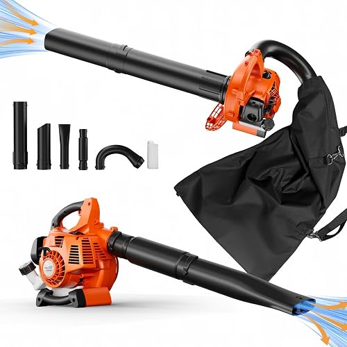 NEOβTEC Handheld Gas Leaf Blower Vacuum Mulcher, 25.4cc 2βCycle 3βinβ1 Gas Powered Leaf Blower with Collection Bag, 180 MPH 432 CFM Lightweight Yard Lawn Leaf Vacuum Mulcher for Lawn Debris Removal