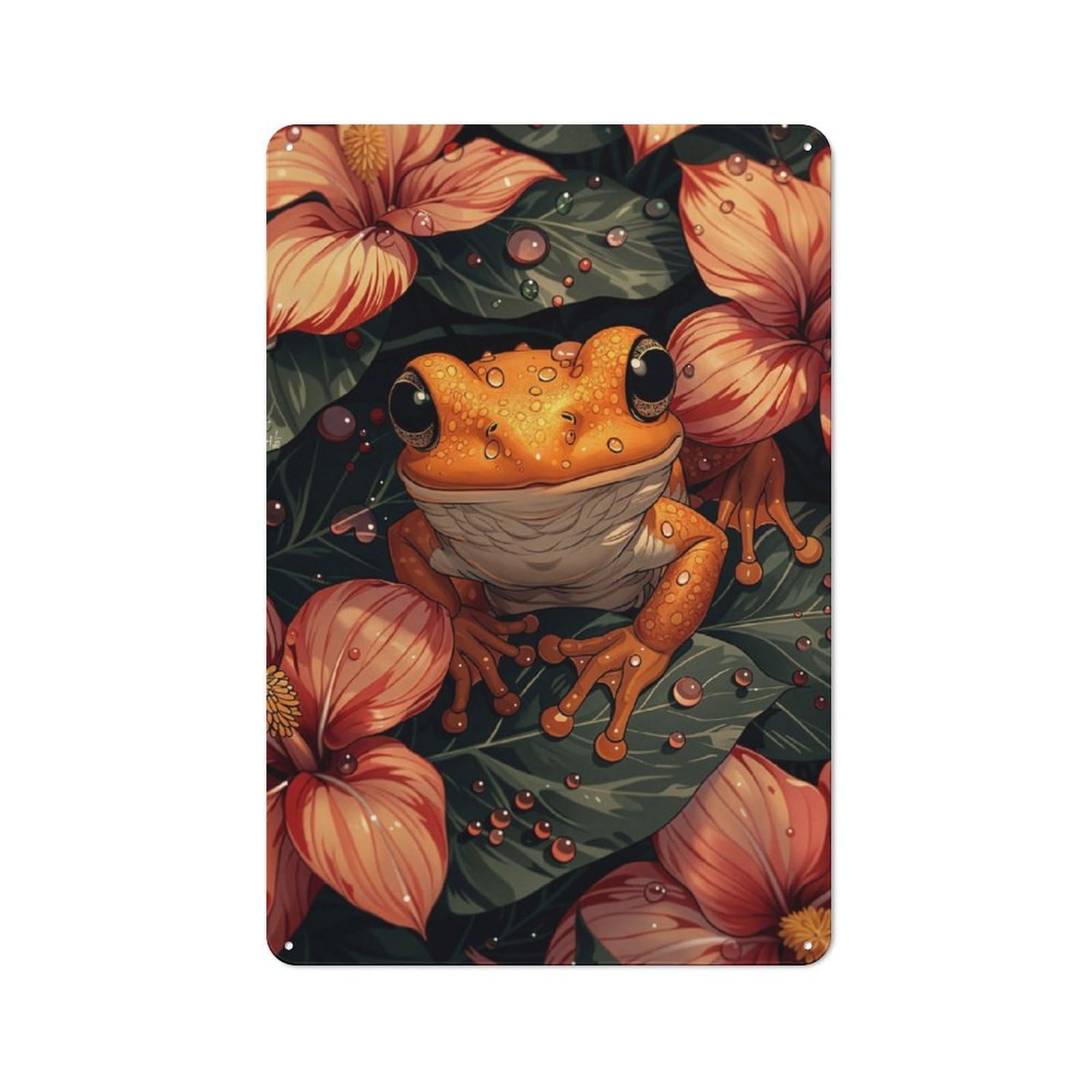 Junmoney Frog In Flowers 30X20cm Retro Metal Plaque With For Kitchen Or Home Bar, For Garage, Workshop And Man Cave Decoration