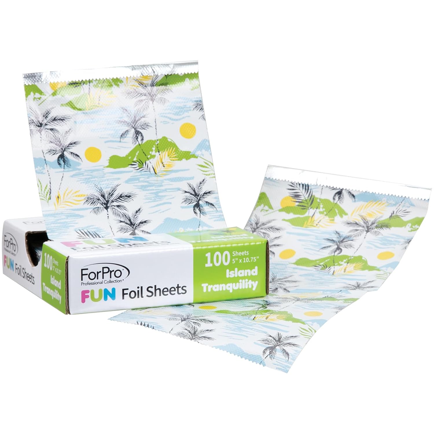 ForPro FUN Island Tranquility 5" Foil Sheets, Aluminum Hair Foils for Color Application and Highlighting Services, Food Safe, Pop-Up Dispenser, 5” W x 10.75” L, 100-Count
