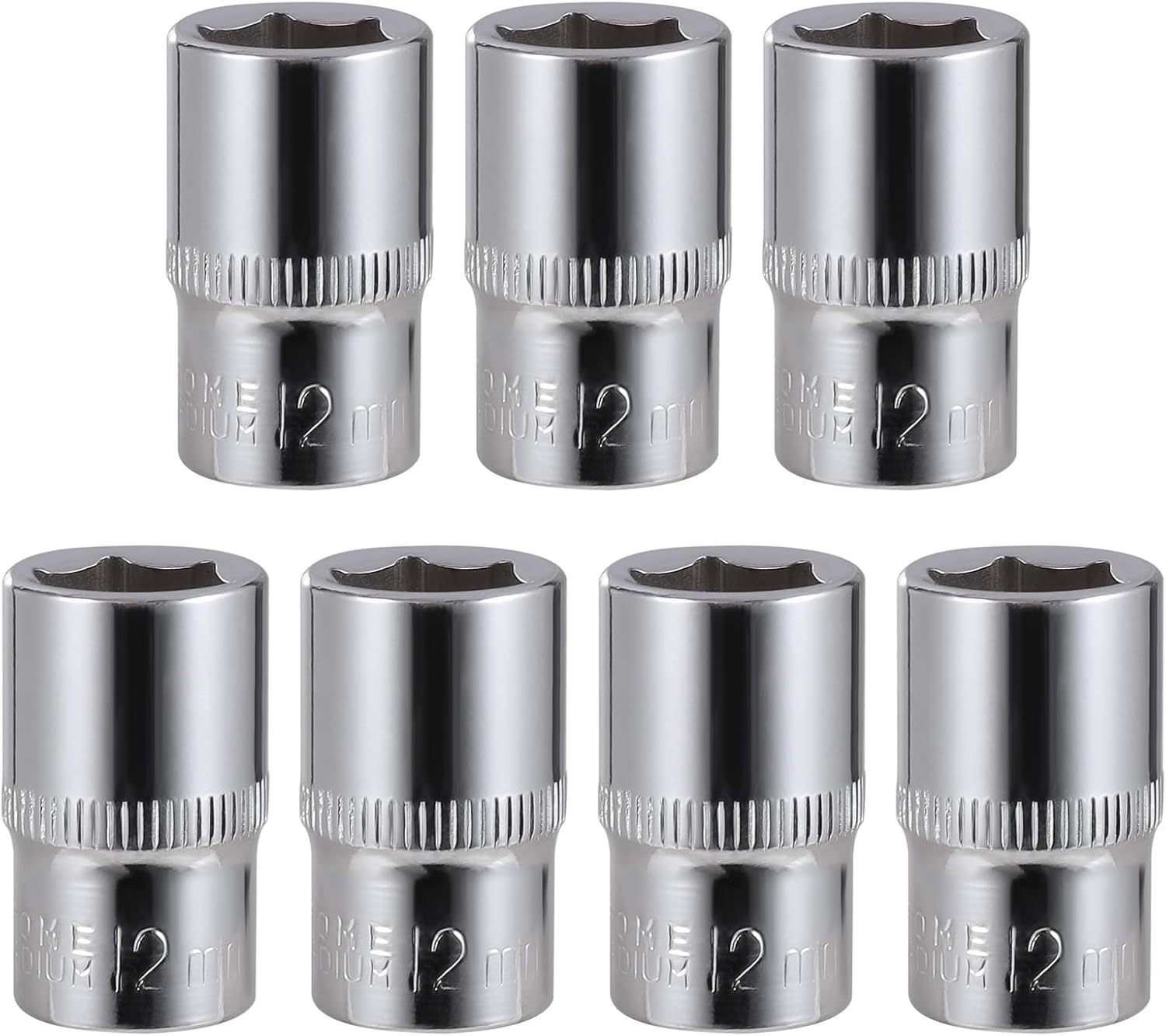 7-Piece 12mm Shallow Sockets, 3/8-Inch Drive, 6-Point, Corrosion Resistance, Compatible with Standard Ratchet Wrenches and Tools