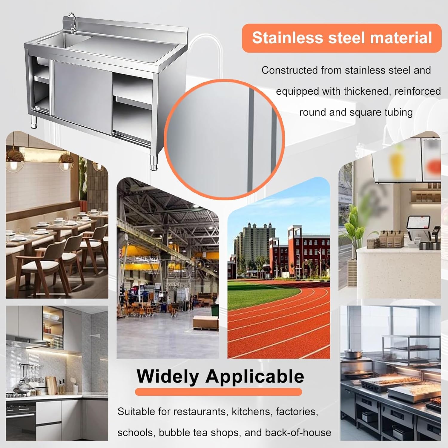 Freestanding Utility Sink With Cabinet, Outdoor Stainless Steel Single Bowl Hand Basin, Commercial Fish Cleaning Station Table For Restaurant Garage Laundry(Silver-A,80x50x80cm)