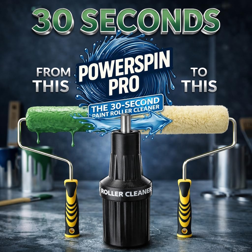 PowerSpin Pro™ 30 Second Paint Roller Cleaner & Spinner - Drill Powered Centrifugal Washer for Fast Cleanup & Reuse - Fits 1/4" to 1/2" Drills - Professional Painting Tool