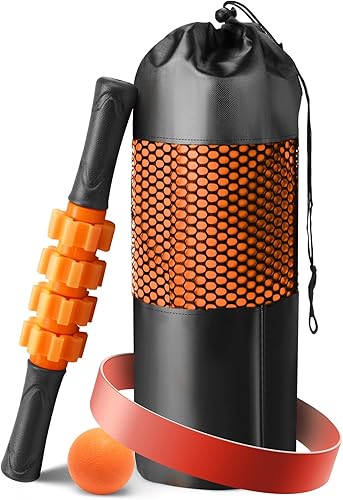 Miniatura 8 de Juego de rodillos de espuma 5 en 1, rodillo de espuma de punto de gatillo, barra de rodillo muscular, bola de masaje, banda elástica para masaje