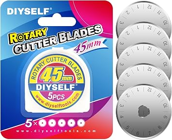 DIYSELF 5 Pack 45mm Rotary Cutter Blades, SK7 Rotary Blade Replacements