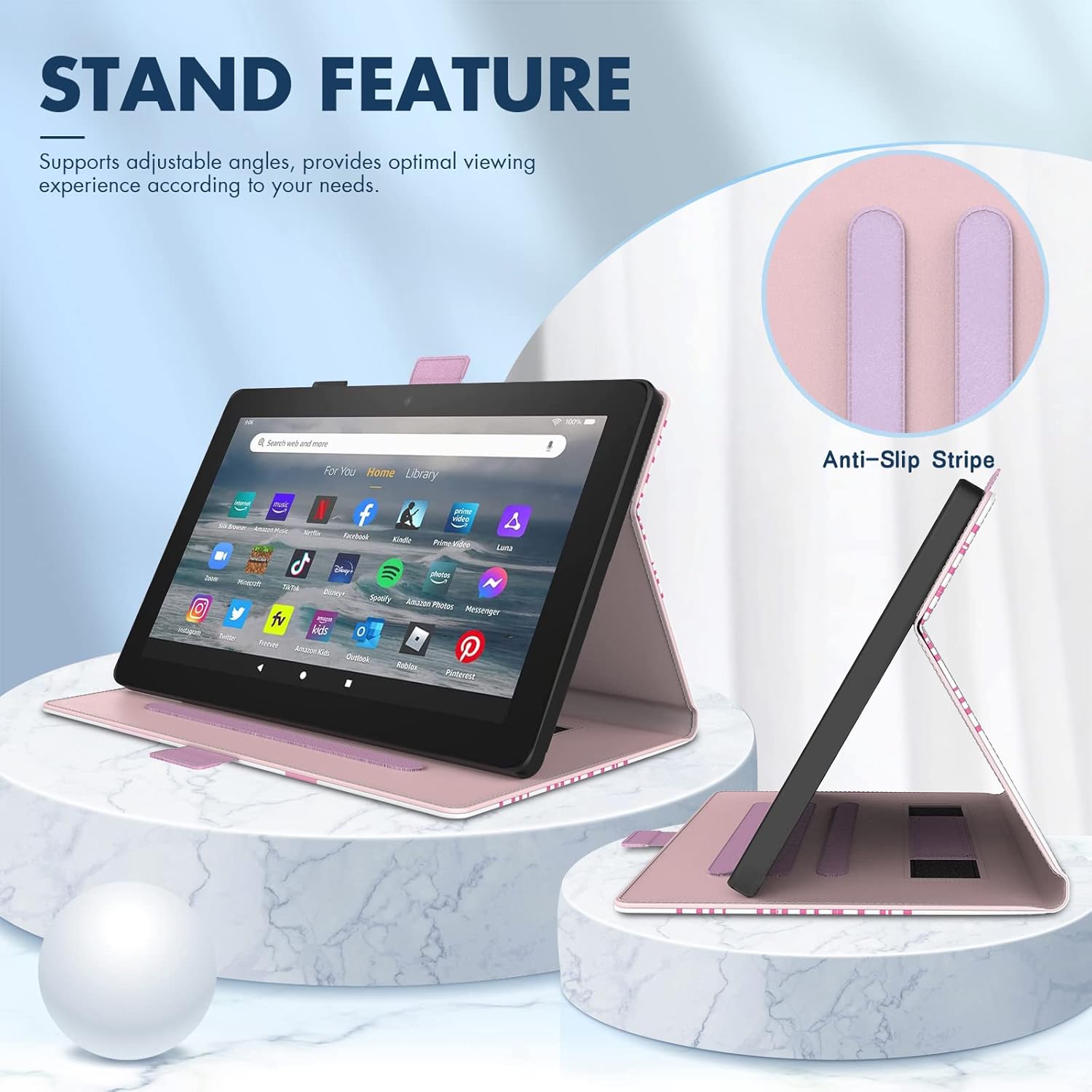 Dteck for All-New Amazon Fire 7 Tablet Case (12th Generation, 2022 Release), PU Leather Slim Folding Stand Multiple Viewing Angles Cover with Auto Wake/Sleep for Kindle Fire 7" 12th Gen, Pink Unicorn