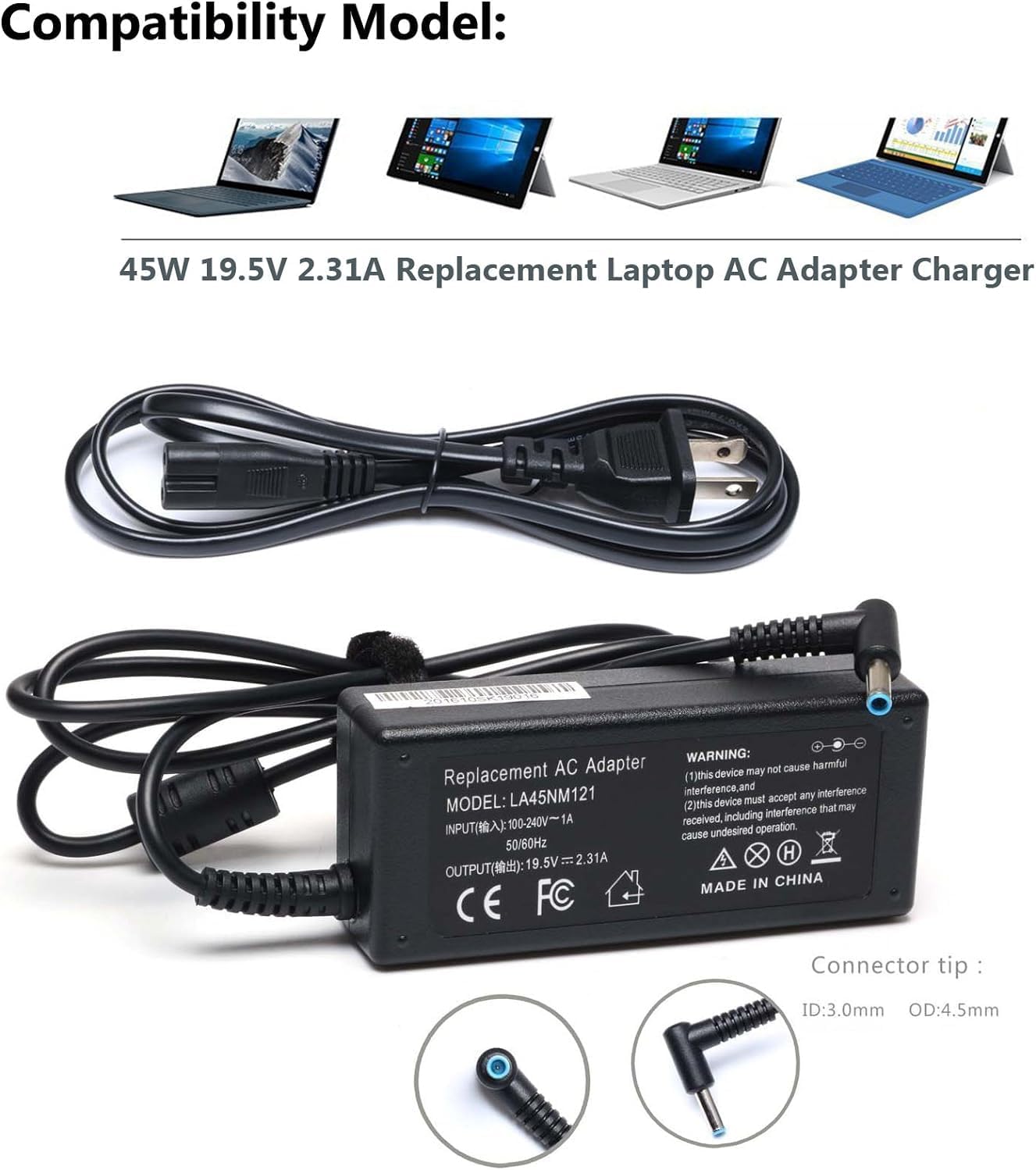 45W Ac Adapter Charger/Power Supply for HP 17 17Z 17T 17-AK 17-AR 17-BS 17-by 17-CA 17-CN:17-ak013dx 17-by1053dx 17-by0021dx by0088cl by1061st 17-bs062st 17-ca0020nr 17-ar050wm 17-cn0021nr cn0025nr