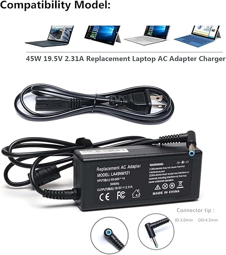 Miniatura 2 de Cargador adaptador de CA de 45 W/fuente de alimentación para HP 17 17Z 17T 17-AK 17-AR 17-BS 17-by 17-CA 17-CN:17-ak013dx 17-by1053dx 17-by0021dx