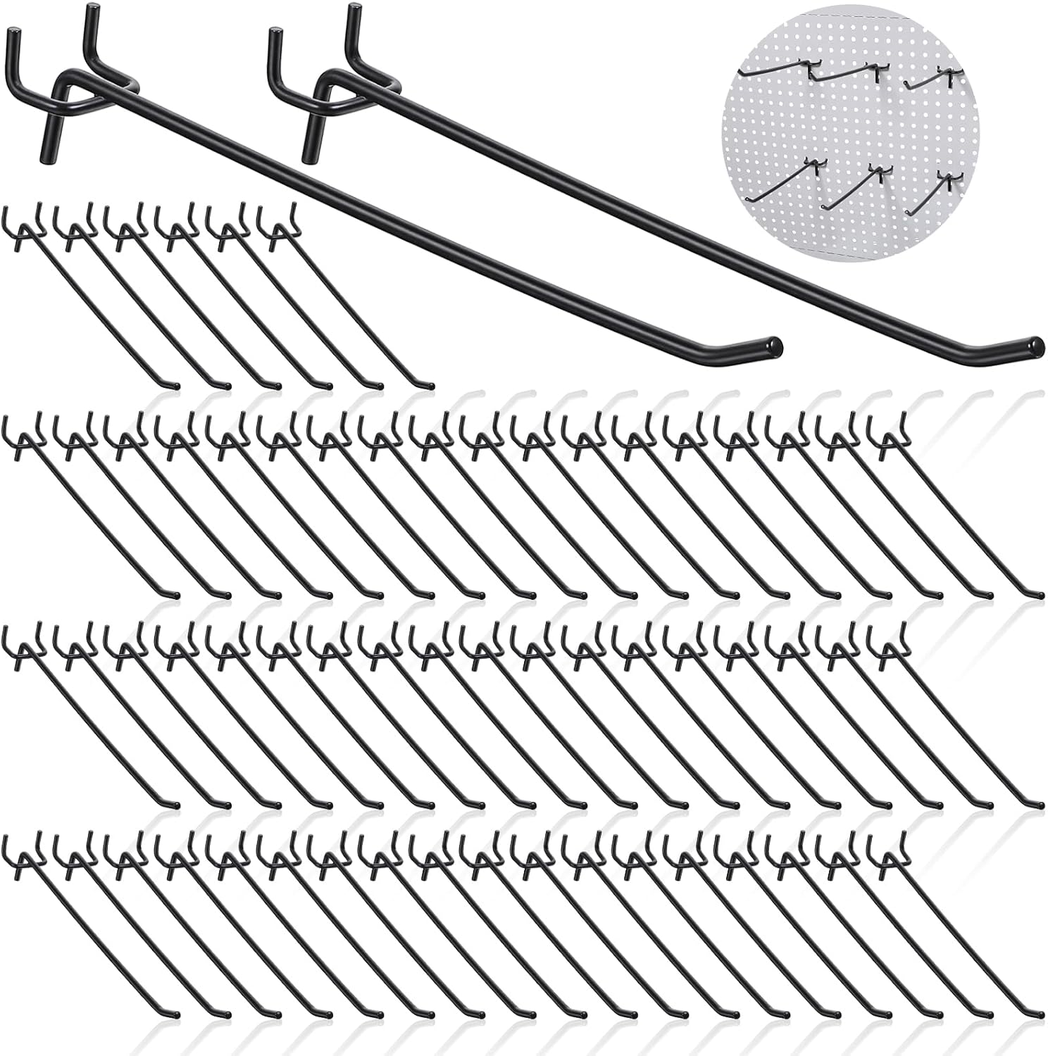 100 Pcs Black Pegboard Hooks, 8 Inch Stainless Steel Metal Pegboard Shelving Hooks Heavy Duty Bulk for 1/4 Garage Storage Organizer, Shelving Wall Display, Craft Room, Kitchen, Store Accessories