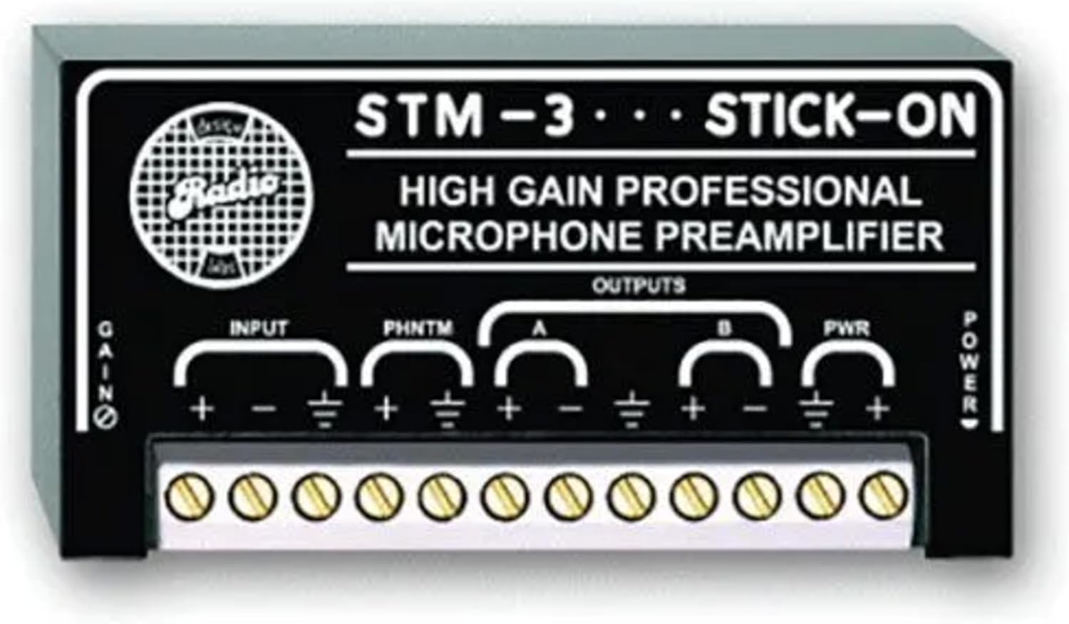 STM-3 - Stick-On Series Single Channel, High-Gain Microphone Preamplifier with Dual Outputs